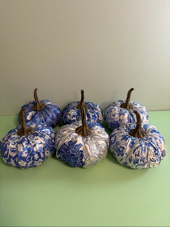 Other - Faux Chinoiserie Chic Blue and White Decorative Fabric Covered Pumpkins Set of 6